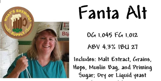WB Fanta ALT Beer Ingredient Kit. Kit includes: malt extract, grains, hops, muslin bag, priming sugar, and dry or liquid yeast. 4.3% ABV and 27 IBU